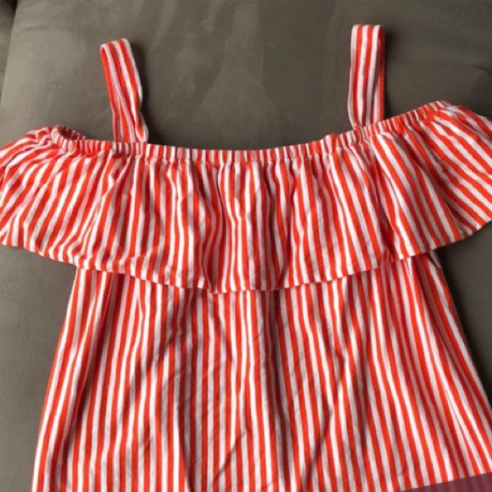 Orange and white striped off the shoulder tank top